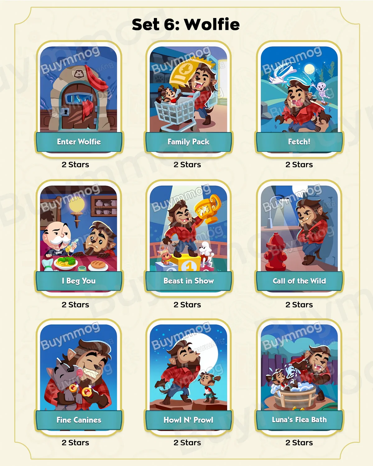 Monopoly GO Monster Mash Set 6 Wolfie full sticker list