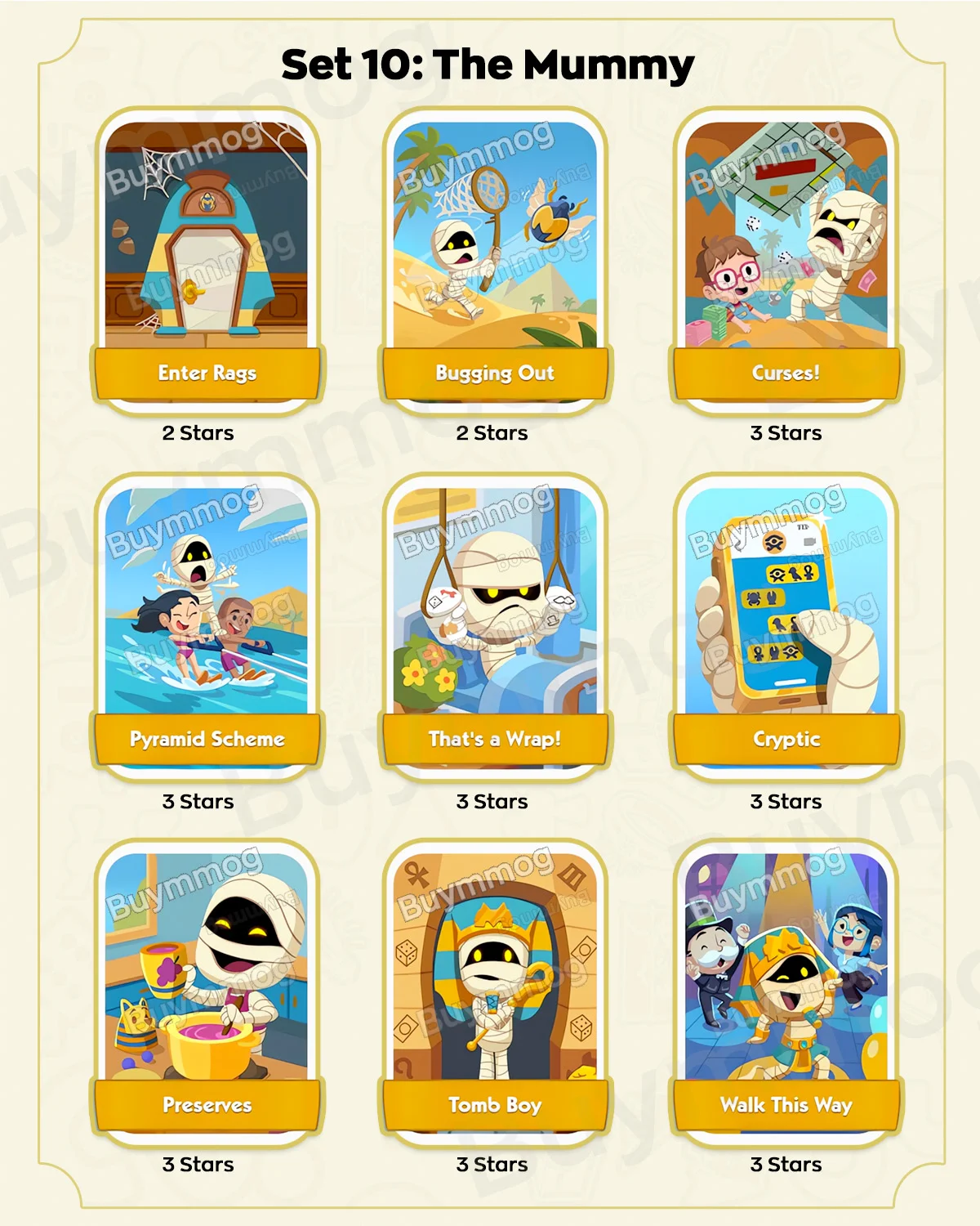 Monopoly GO Monster Mash Set 10 The Mummy full sticker list