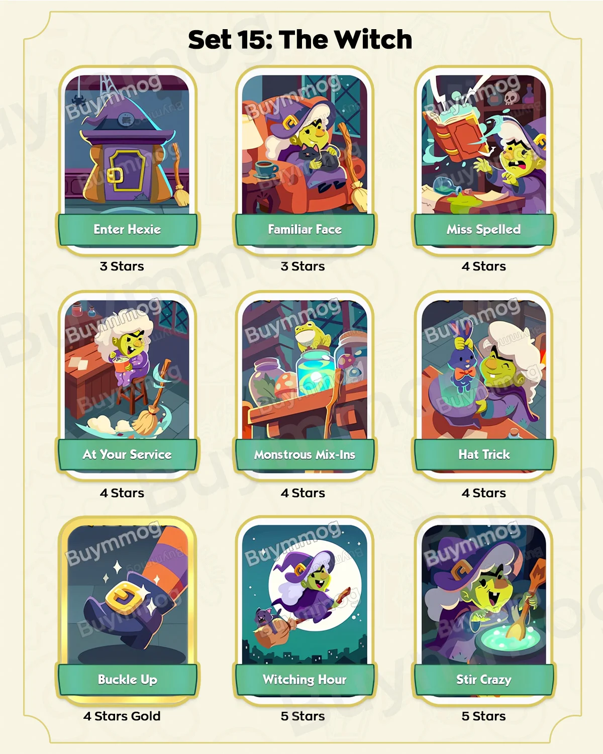 Monopoly GO Monster Mash Set 15 The Witch full sticker list