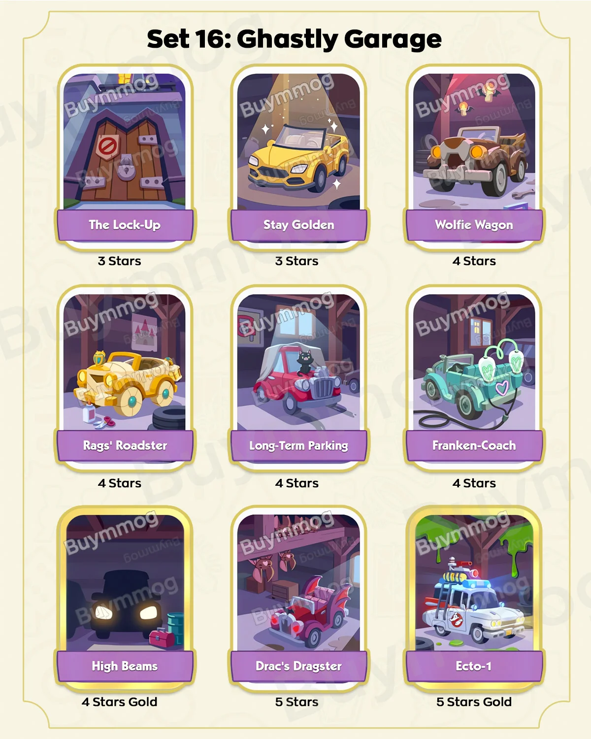 Monopoly GO Monster Mash Set 16 Ghastly Garage full sticker list