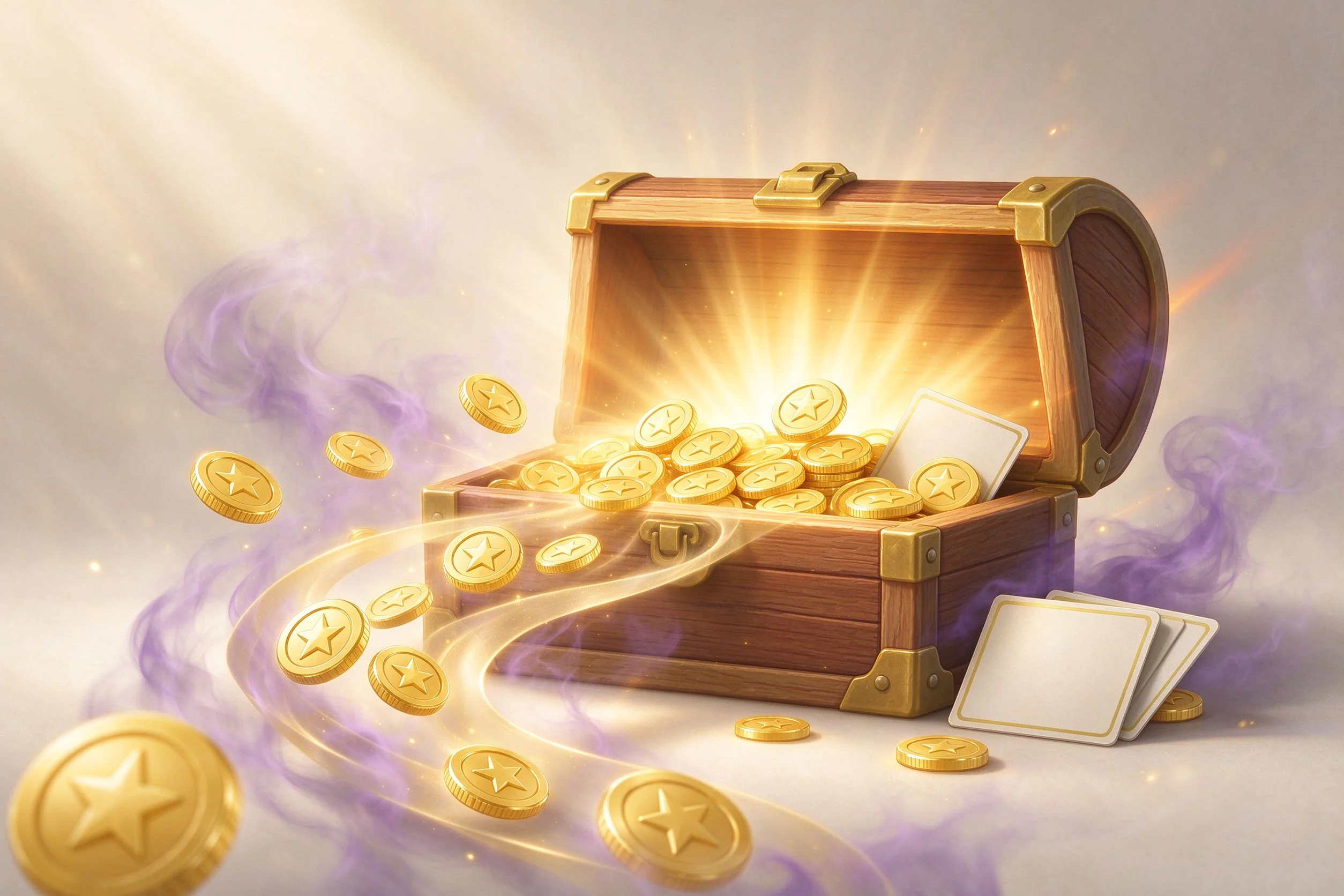 Golden tokens flowing into a glowing reward chest, representing guaranteed swap rewards