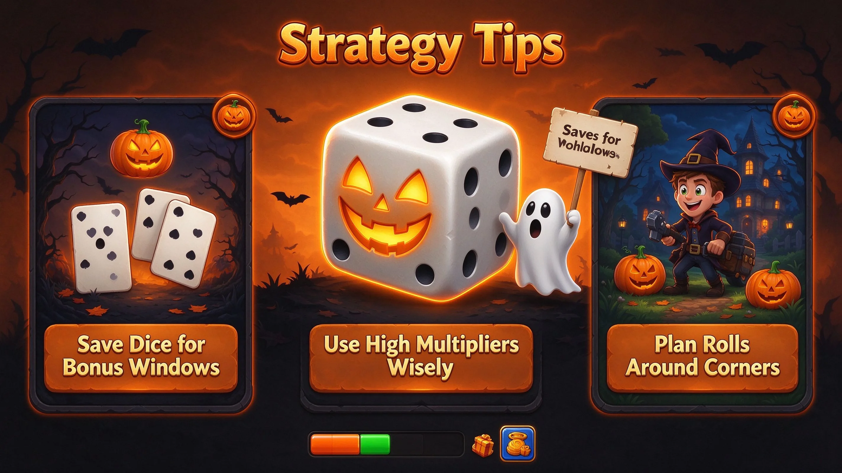 Halloween dice strategy graphic
